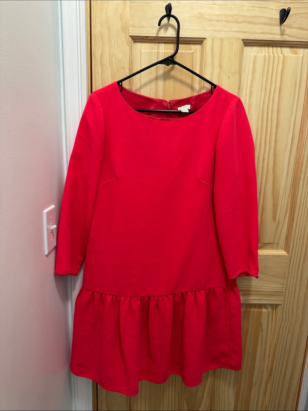 J. Crew Bright Pink Long Sleeve Ruffle-Hem Dress